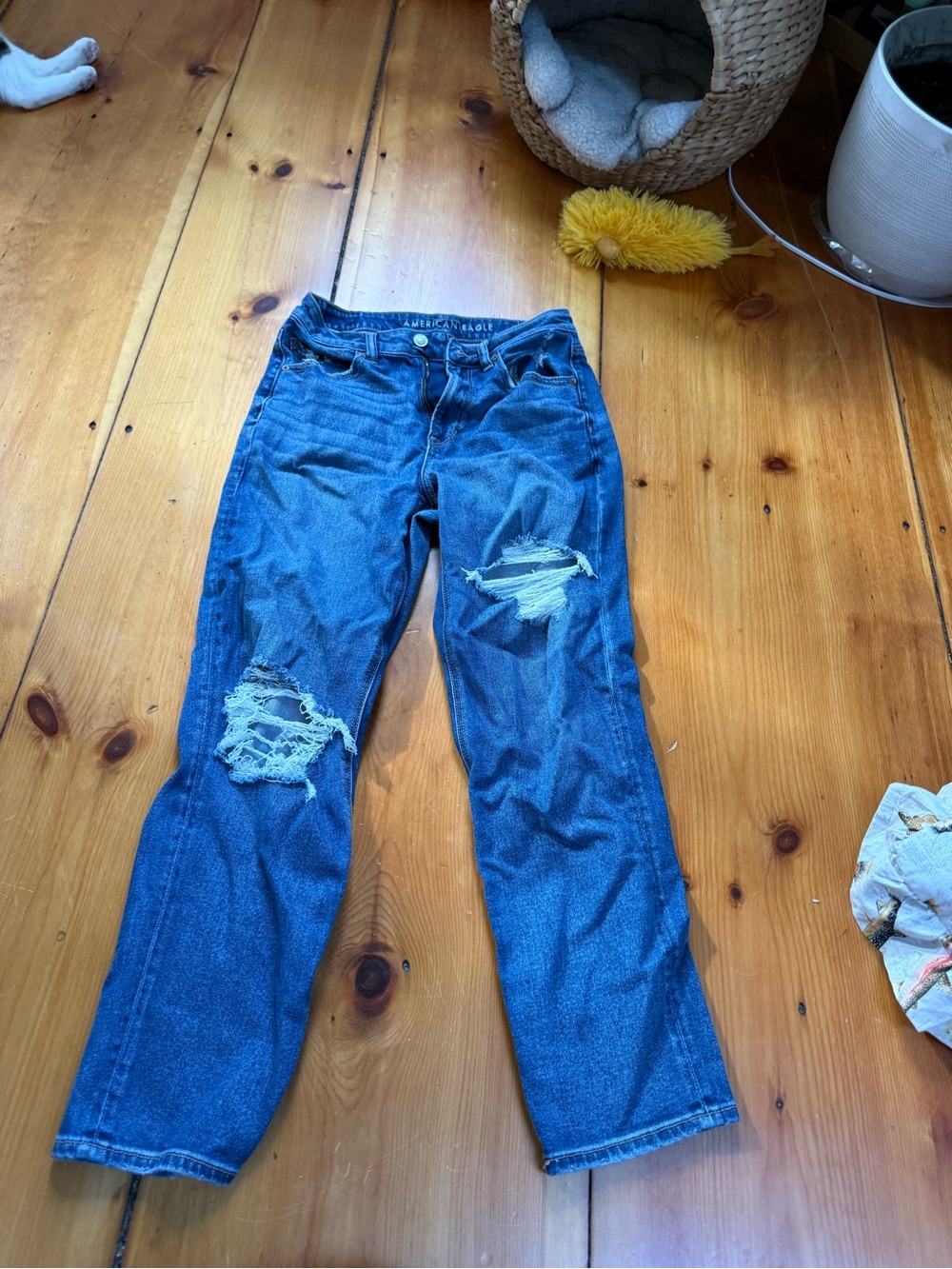 American Eagle Outfitters Distressed Blue Ankle Cropped Jeans